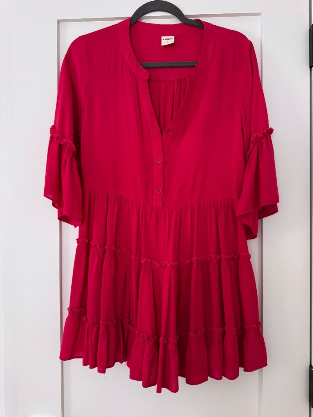 Kaolfy Hot Pink Tiered Ruffle Mini Dress / Beach Coverup — Size S | Never Worn